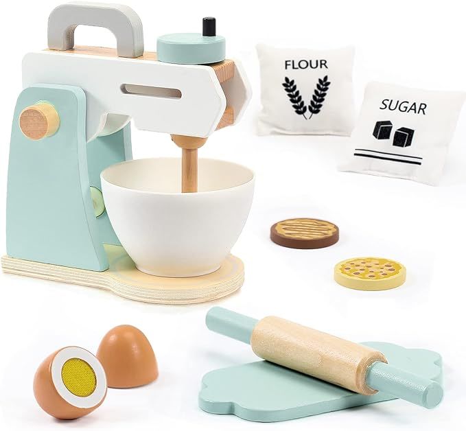 Play Kitchen Accessories, Frogprin Wooden Toy Mixer Set, Pretend Play Food Sets for Kids Kitchen ... | Amazon (US)