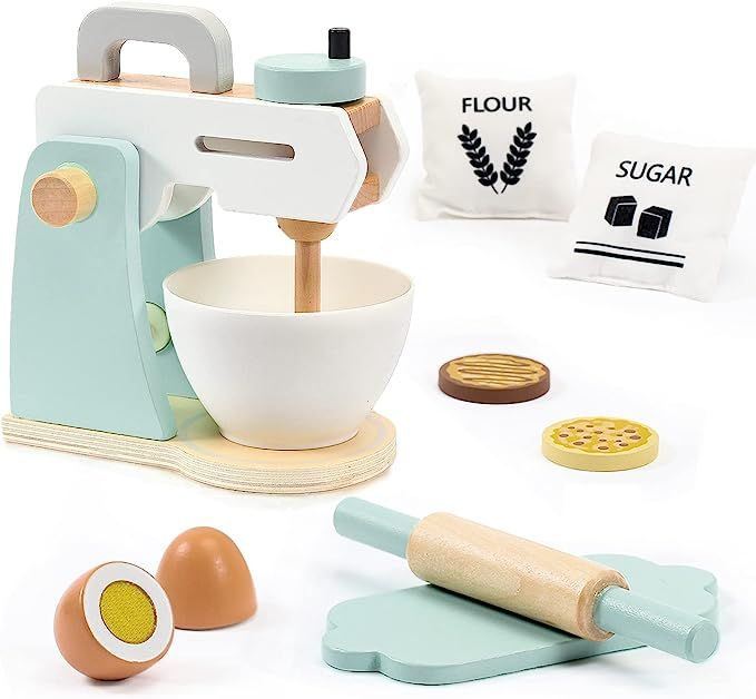 Amazon.com: Play Kitchen Accessories, Frogprin Wooden Toy Mixer Set, Pretend Play Food Sets for K... | Amazon (US)