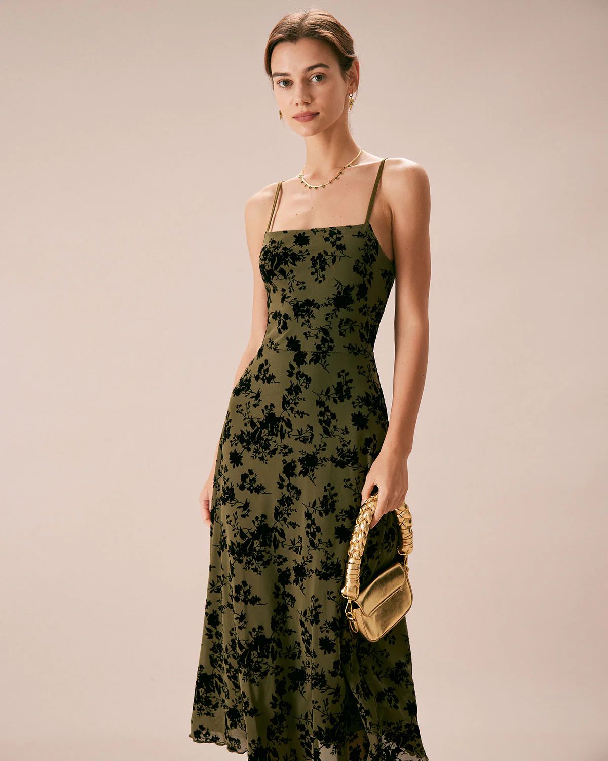 The Green Floral Burnout A-Line Slip Midi Dress & Reviews - Green - Dresses | RIHOAS | rihoas.com