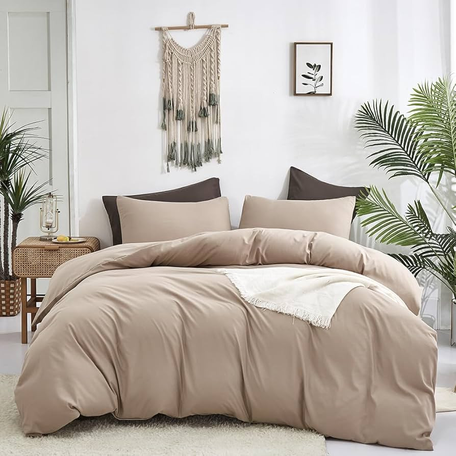 CLOTHKNOW Khaki Comforter Set California King 3Pcs Light Brown Bedding Comforter Sets Taupe Comfo... | Amazon (US)