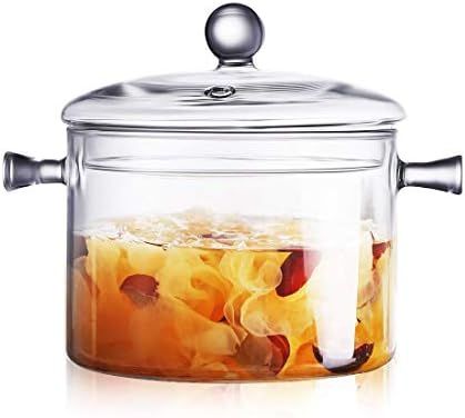 Glass Saucepan with Cover, 1.5L/50 FL OZ Heat-resistant Glass Stovetop Pot and Pan with Lid, The ... | Amazon (US)