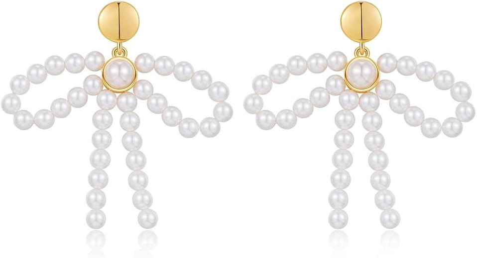 Gold Heart Dangle Earrings For Women Ribbon Bow Dangle Earrings | Amazon (US)