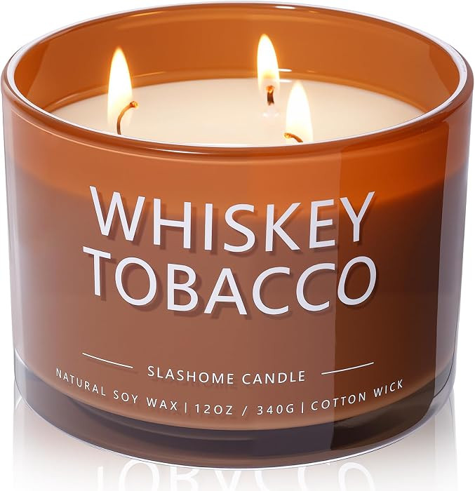 Whiskey & Tobacco Scented Candle, Luxury Large 3 Wick Soy Candle 12 Oz, 60+ Hour Long Lasting Cle... | Amazon (US)