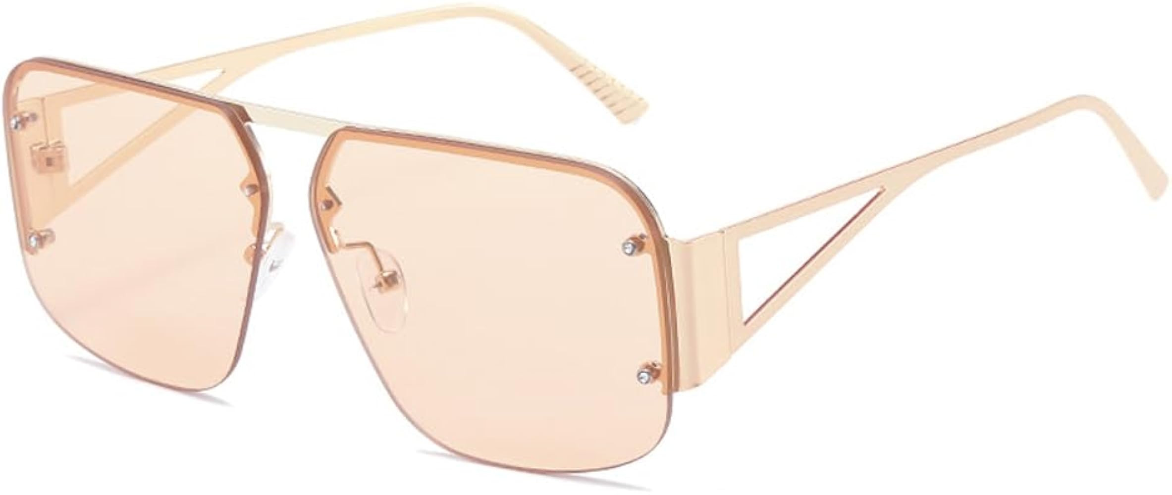 Retro Trendy Aviator Sunglasses Mens Womens Large Square Metal Rimless Frame Shades BS9000 | Amazon (US)