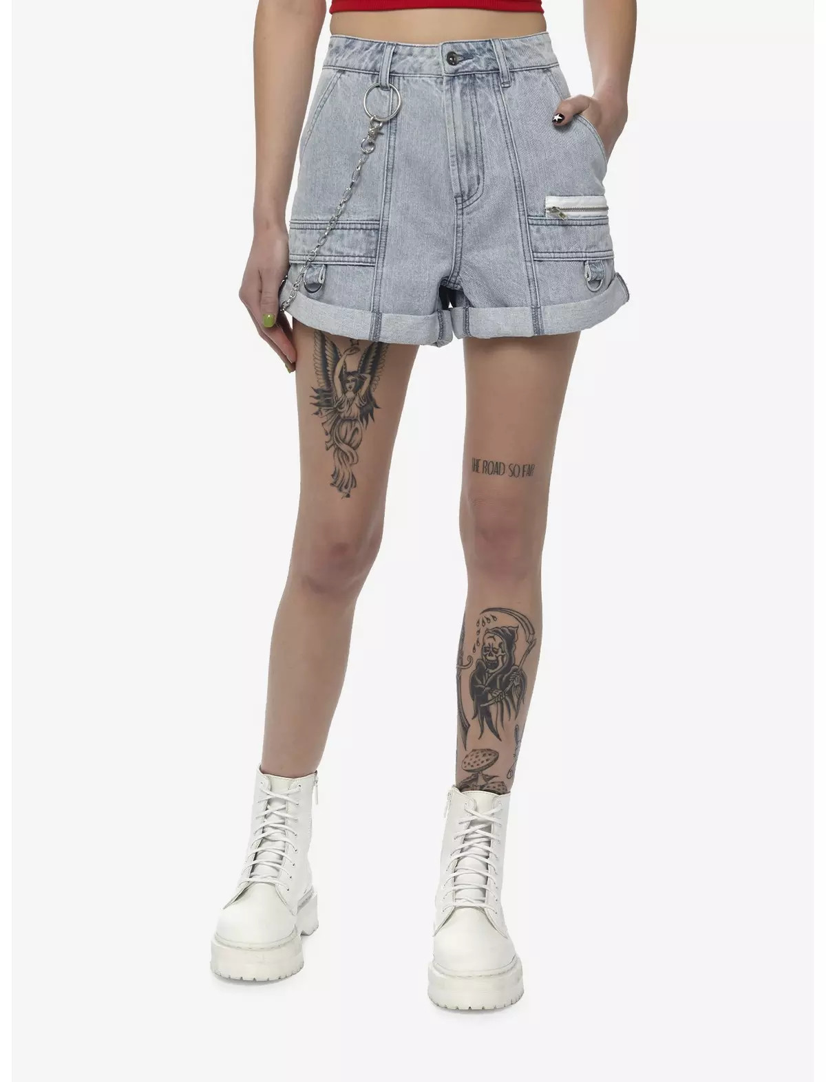 Light Wash Side Chain Denim Jogger Shorts | Hot Topic