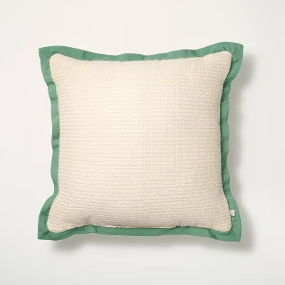 18"x18" Textured Woven Flange Detail Indoor/Outdoor Square Throw Pillow - Hearth & Hand™ with M... | Target