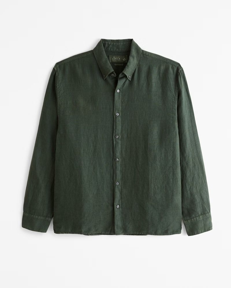 Abercrombie & Fitch Men's Linen Button-Up Shirt in Moss - Size M | Abercrombie & Fitch (US)