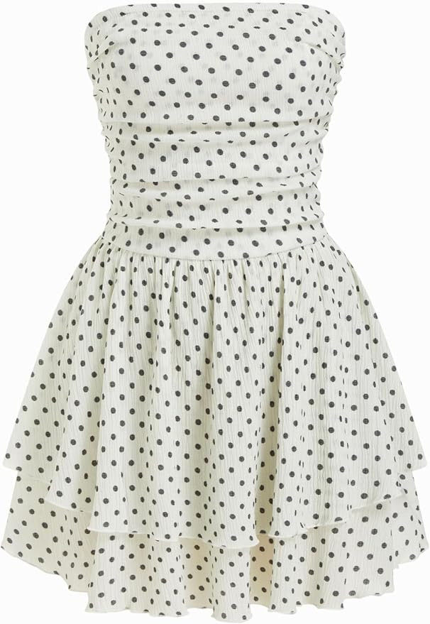 CIDER Women's Summer Cocktail Dress - Tube Ruched Ruffle Mini Dress | Amazon (US)