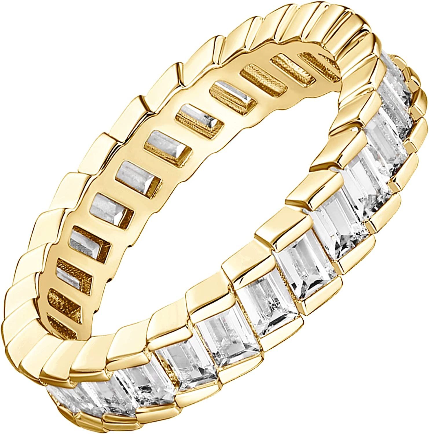 PAVOI 14K Gold Plated Cubic Zirconia Baguette Cut Eternity Bands for Women | Amazon (US)