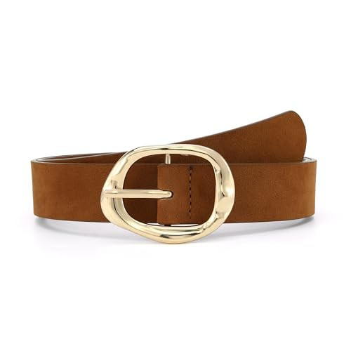Earnda Brown Suede Belts for Women Casual Fashion Waist Belt with Liquid Shapes Gold Buckle for Jeans Pants Dresses 1.18" Width Small | Amazon (US)