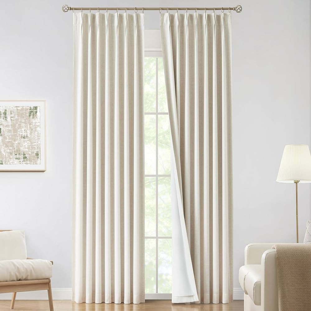 Vision Home Natural Pinch Pleated Full Blackout Curtains Linen Blended Room Darkening Window Curt... | Amazon (US)