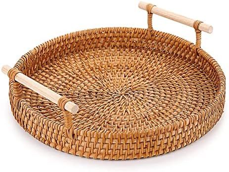 Rattan Tray 8.7-Inch Round Serving Tray Decorative Trays for Coffee Table Decorative Tray | Woven... | Amazon (US)