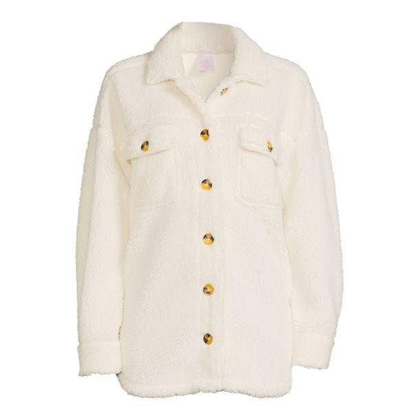 No Boundaries Juniors’ Faux Sherpa Shacket | Walmart (US)