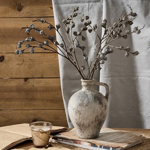 PORCER Antique Ceramic Vase, 8.3 Inch Terracotta Vase with Handle, Tuscan Decor Decorative Vase, Rustic Vase for Home Decor, Farmhouse, Living Room, Floor, Wedding, Christmas- Gray | Amazon (US)