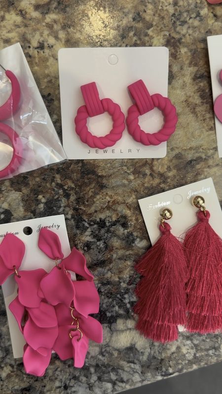 Love these bright pink earrings!! 

The bigger ones are pretty heavy and do not stay on with the backings they come with. You’ll need some tighter fitting backings. I used the small clear cylinder pieces that usually come with a new pair of earrings and it worked great!! 

#LTKfindsunder50 #LTKbeauty #LTKSeasonal