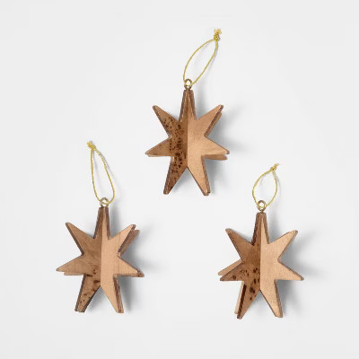 Set of 3 Burl Wood Star Christmas Ornaments Brown - Threshold™ designed with Studio McGee | Target