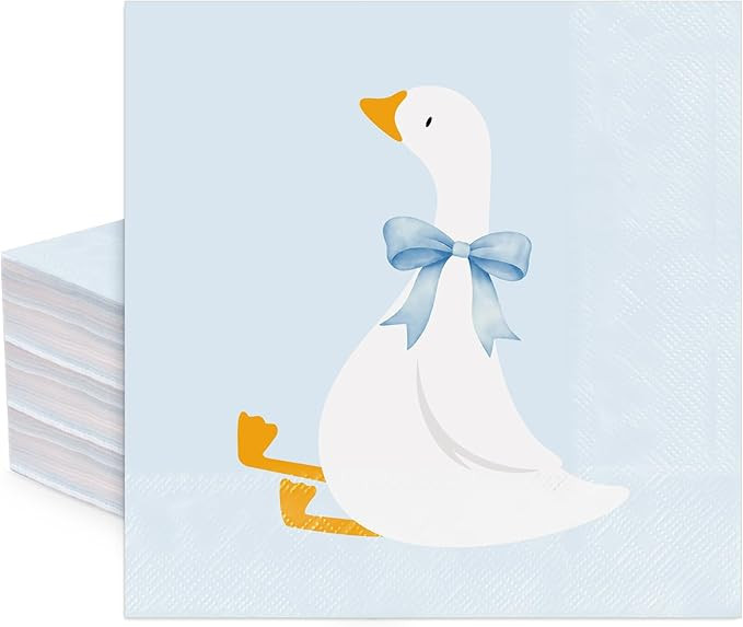 Silly Goose Paper Napkins White Goose with Bow Luncheon Napkin Blue Disposable Dessert Dinner Han... | Amazon (US)