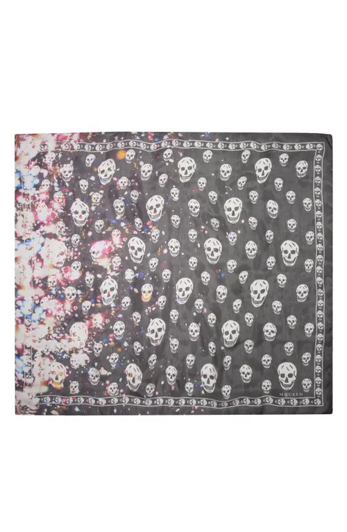 McQueen Confetti Skull Silk Square Scarf in Black/Multicolour at Nordstrom | Nordstrom
