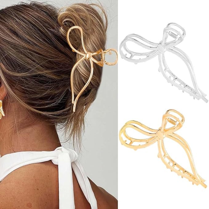 Fashey Bow Claw Clip Gold Metal Hair Clips Large Hair Claws Hair Accessories for Women | Amazon (US)
