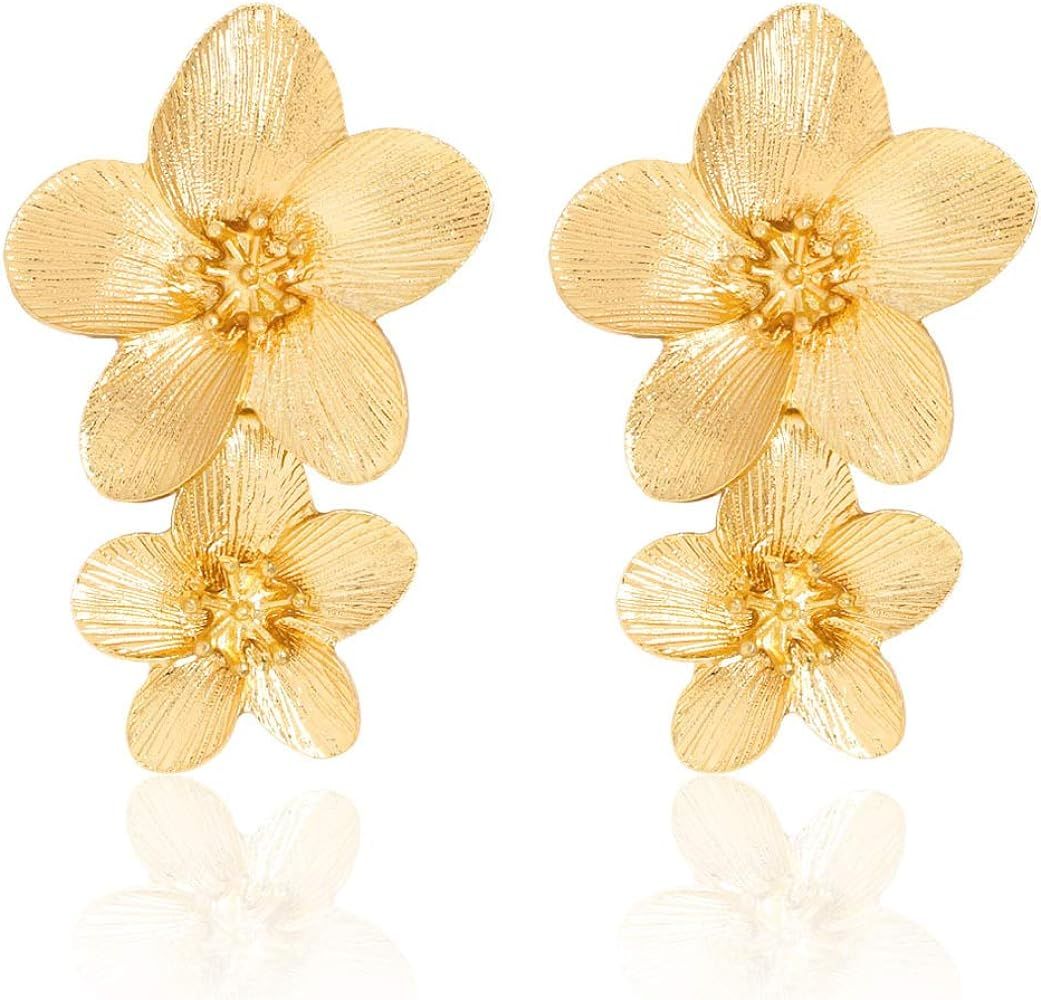 Large Flower Earrings for Women - Metal Flower Earrings, Chic Flower Statement Earrings, Great for P | Amazon (US)