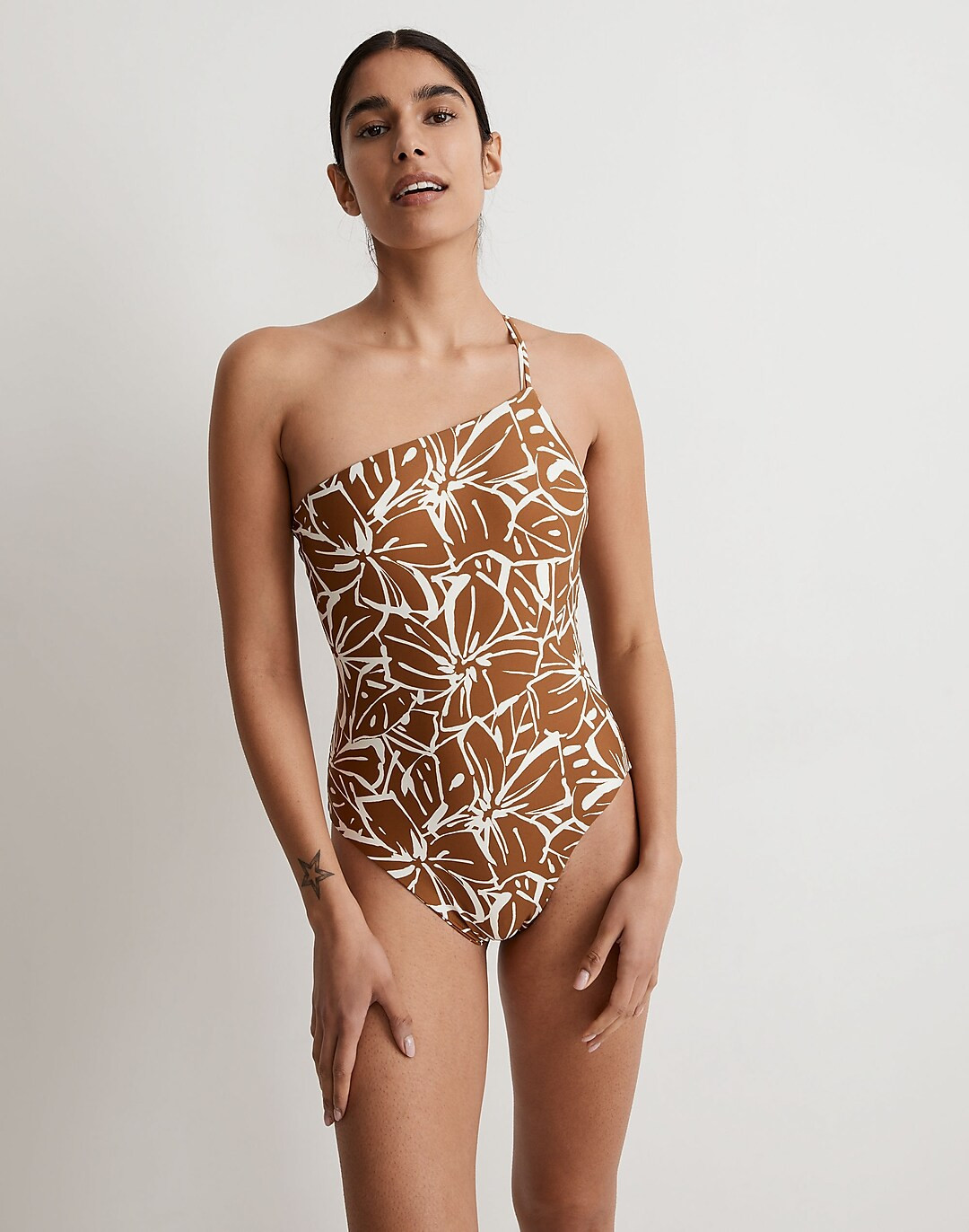 Double-Strap One-Shoulder One-Piece Swimswit in Abstract Flora | Madewell