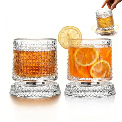 Rotating Whiskey Glass 360 Degree Spinning Crystal Whiskey Glasses Set of 2 | Amazon (US)