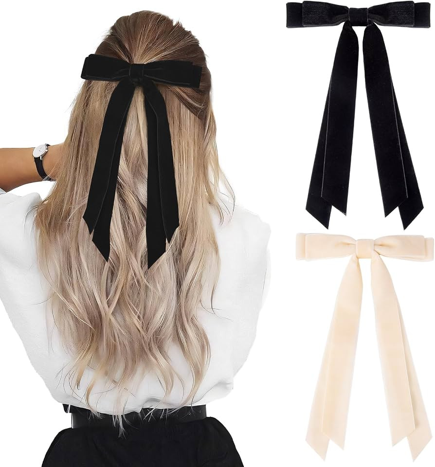 2PCS Velvet Hair Bows Ribbon Hair Clip Black Beige Accessories Ponytail Holder Accessories Slides... | Amazon (US)
