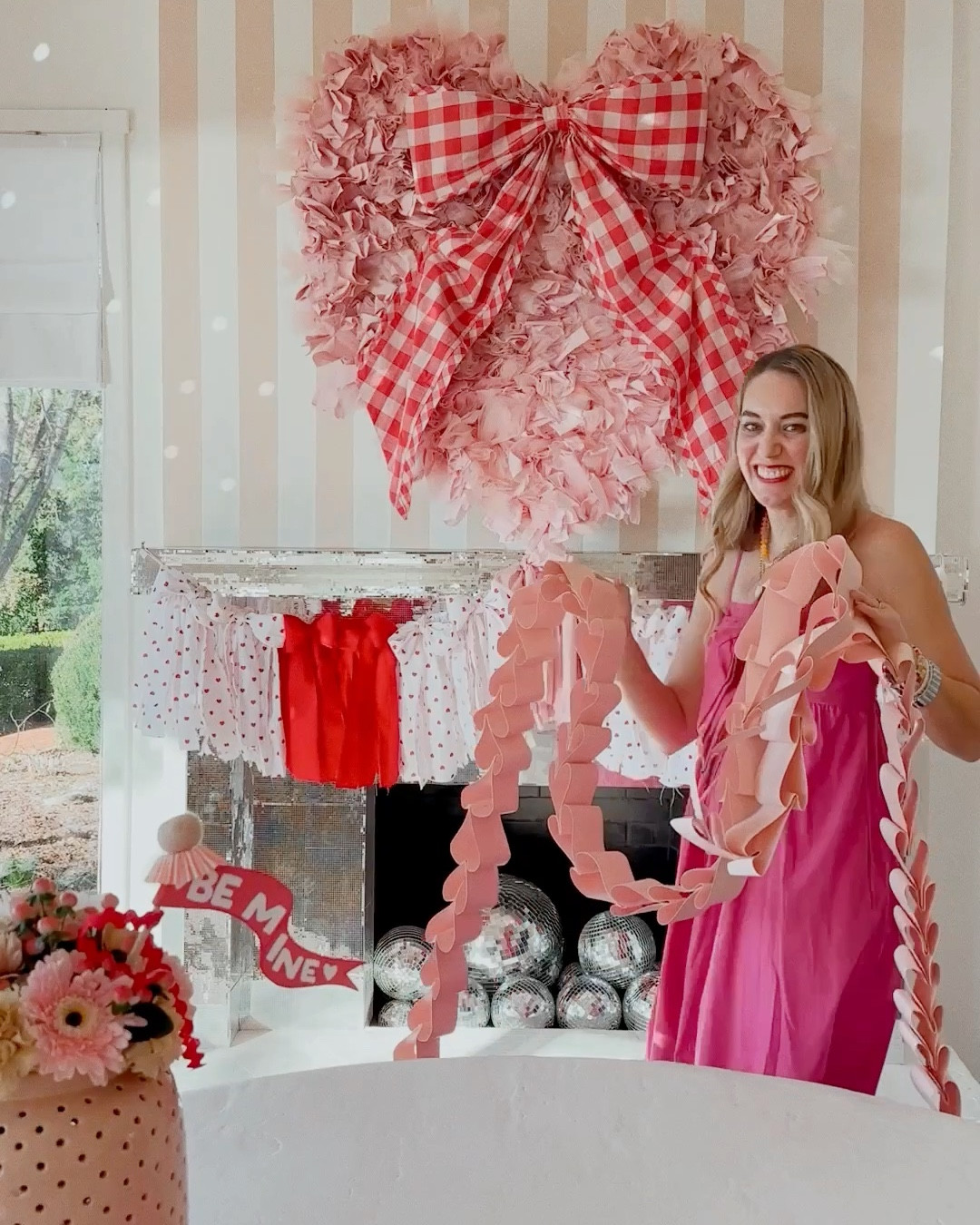 This DIY chunky heart paper chain is such an easy Valentine’s Day detail. I cut my paper 3 by 11 inches, folded each strip in half, and stapled it into a heart before linking them together. Quick, simple, and festive.

#LTKSeasonal #LTKFindsUnder50 #LTKHome