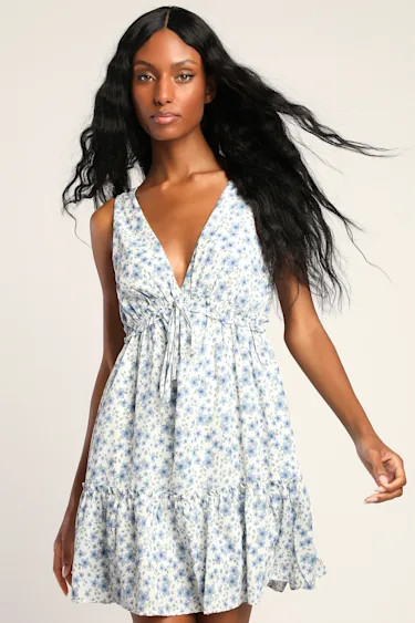 Remember Me White Multi Floral V-Neck Babydoll Dress | Lulus (US)