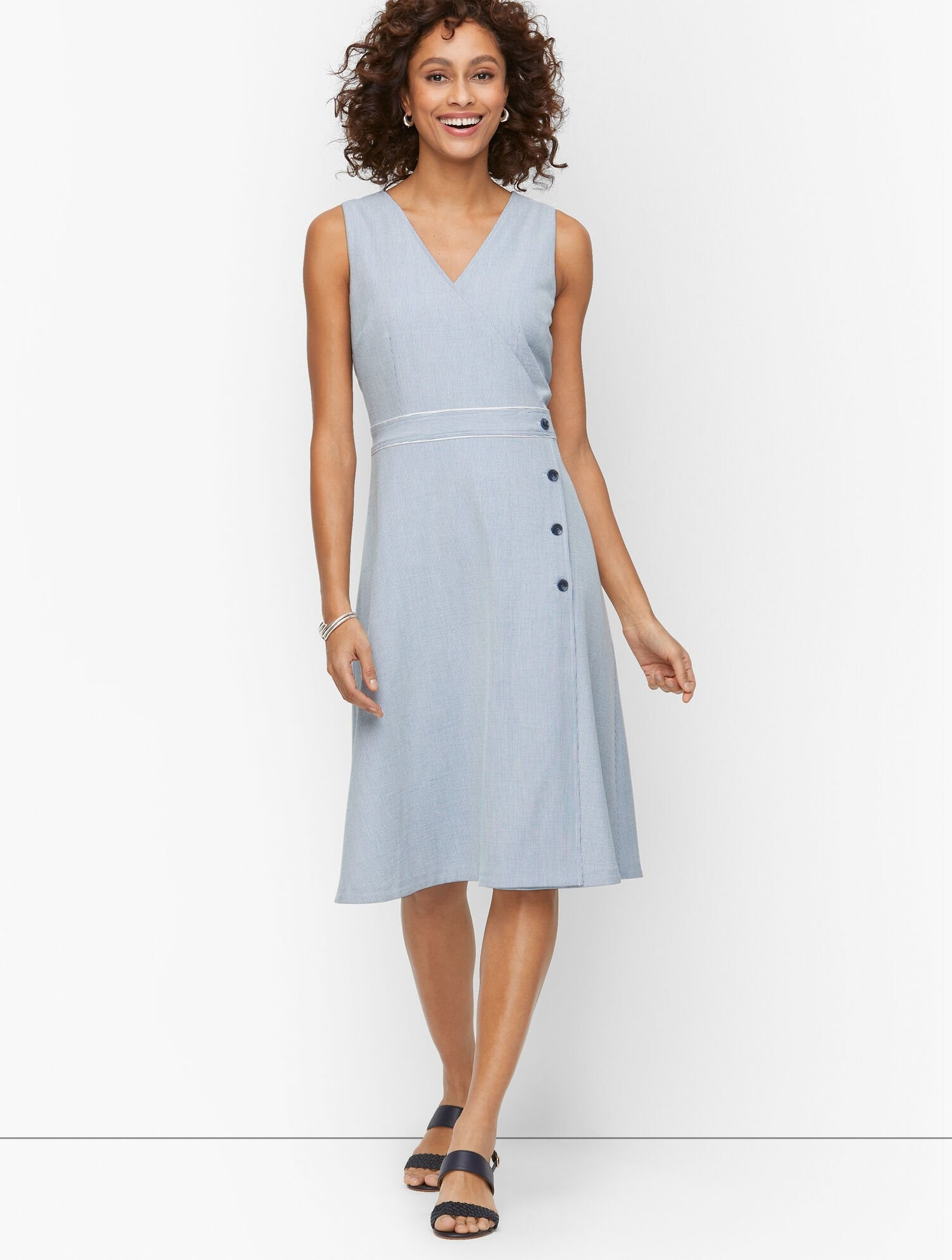 Corded Button Detail Stripe Dress | Talbots