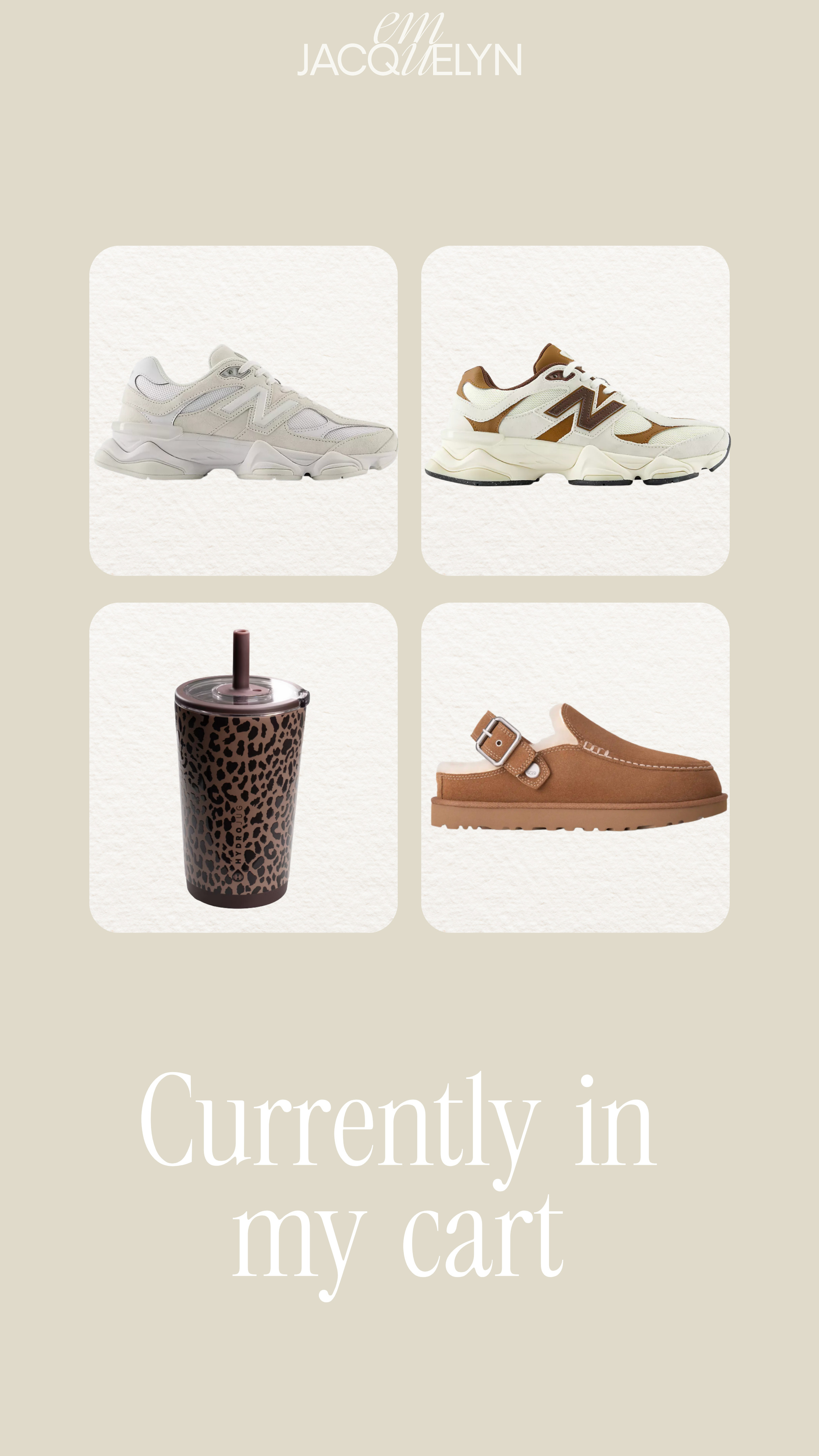 Currently in my cart! new balance, fall sneakers, fall shoes, leopard print bottle, uggs 

 