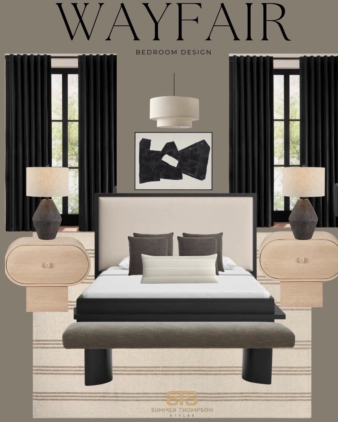 This modern + moody bedroom design is giving cozy luxury. From the bold black drapes to the soft wood tones and sculptural lighting, every detail adds a high-end feel without the high-end price. Shop the full look and bring this sophisticated vibe to your space ✨🖤


#WayfairFinds
#BedroomDesignInspo
#ModernBedroomDecor
#MoodyHomeStyle
#NeutralHomeVibes
#WayfairHome
#InteriorDesignLover
#CozyModernStyle
#NeutralBedroomDesign
#AffordableHomeStyle