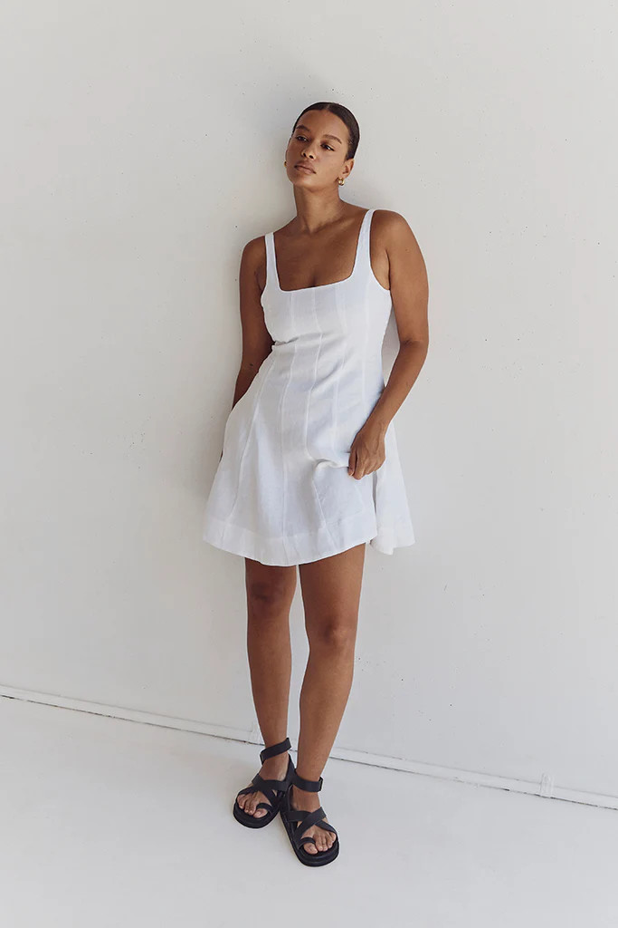 MILAHN WHITE LINEN MINI DRESS | DISSH