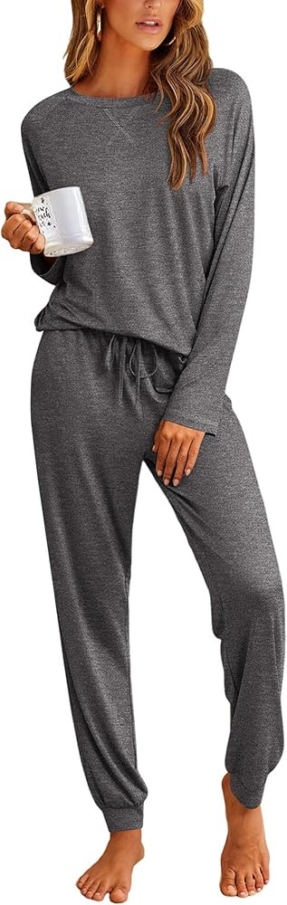 Ekouaer Pajamas Womens Long Sleeve Pj Set 2 Piece Loungewear Soft Comfy Sleepwear with Jogger Pan... | Amazon (US)