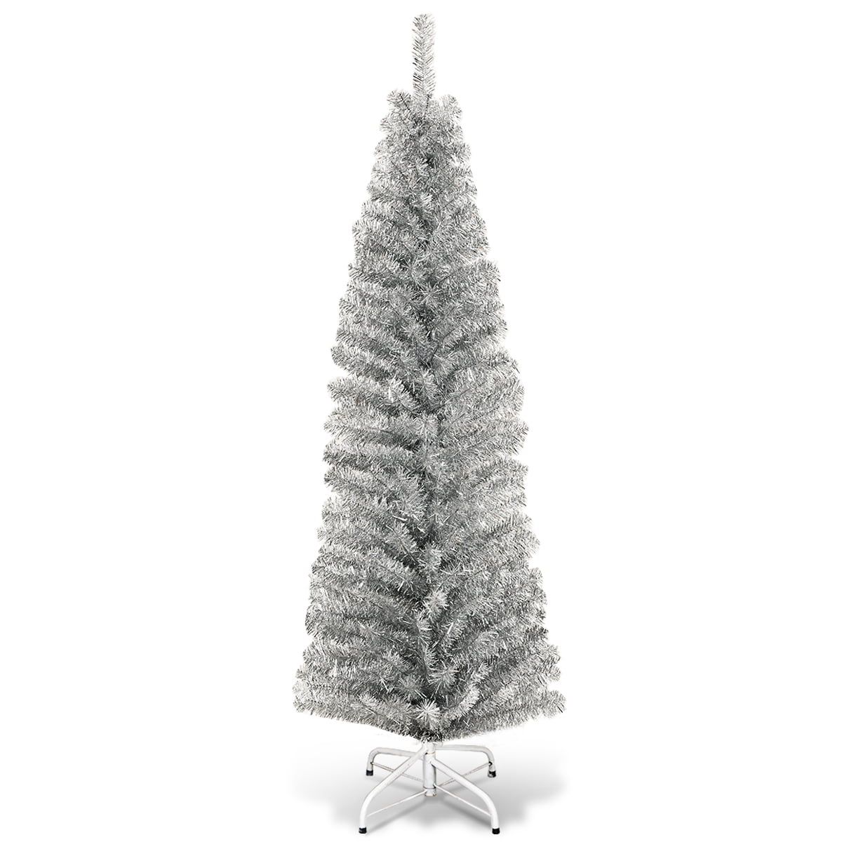 Topbuy 6' Silver Slim Pencil Tree Tinsel Unlit Christmas Tree Artificial 520 Branch Tip - Walmart... | Walmart (US)