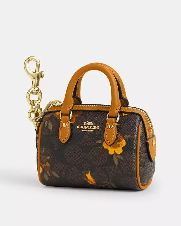 Mini Rowan Bag Charm In Signature Canvas With Floral Print | Coach Outlet US