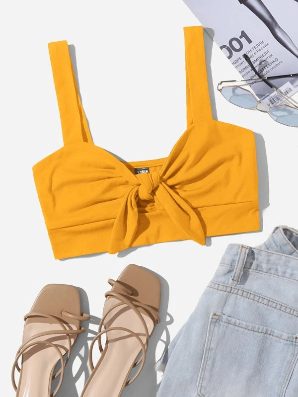 SHEIN WYWH Knot Front Solid Crop Cami Top | SHEIN