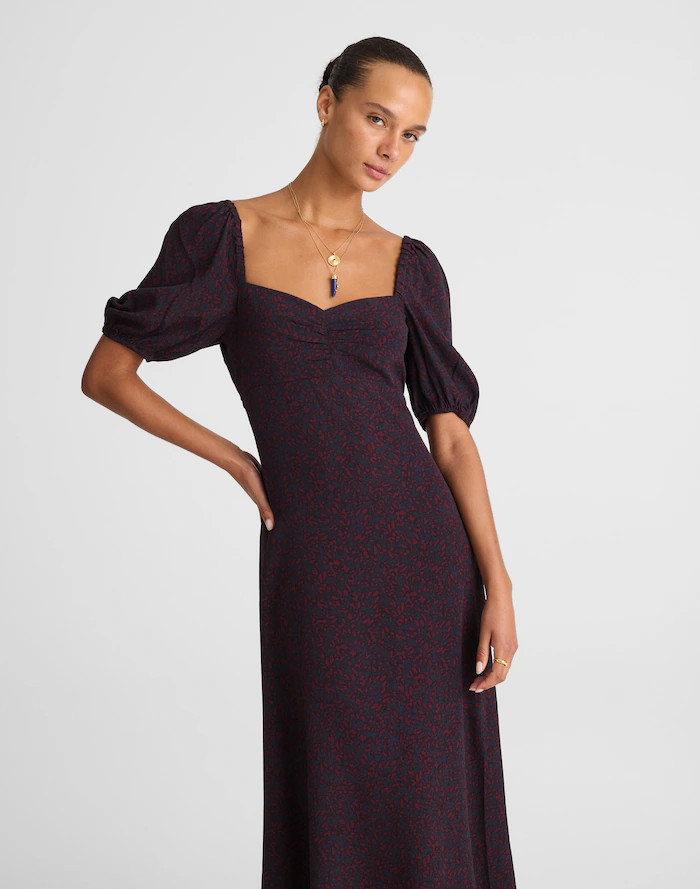 Puff-Sleeve Sweetheart Midi Dress | Madewell