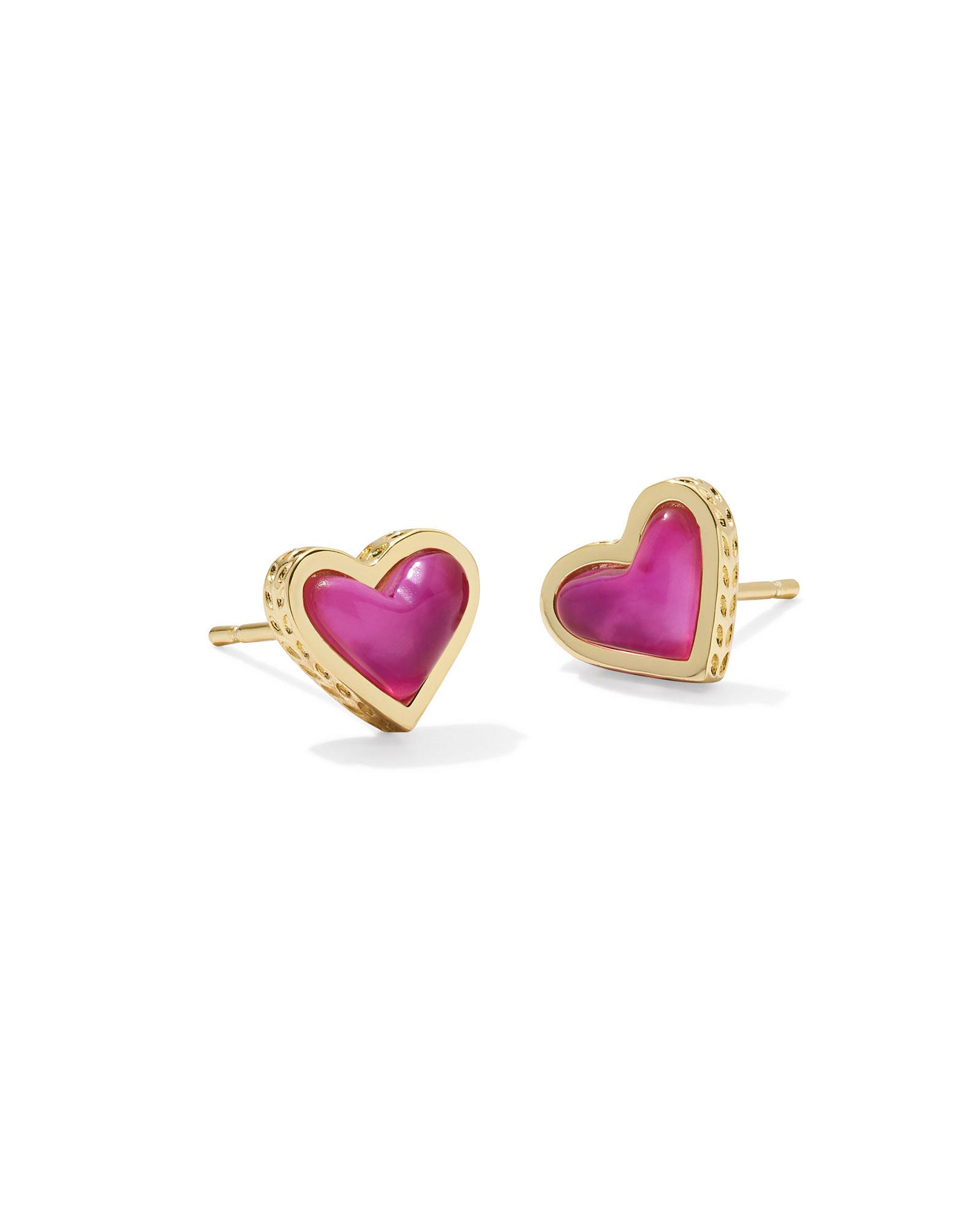 Kendra Scott Framed Ari Heart Gold Stud Earrings in Azalea Illusion | Illusion/Metal | Kendra Scott