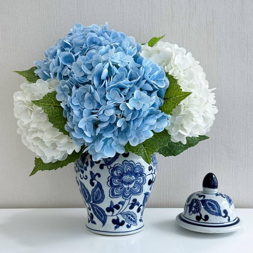 4 Pcs Real Touch Faux Hydrangeas 21 inches Artificial Flower Latex Hydrangeas for Home Decor Kitc... | Amazon (US)