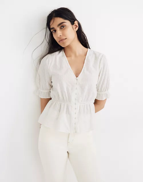 V-Neck Peplum Popover Top in Clipdot | Madewell