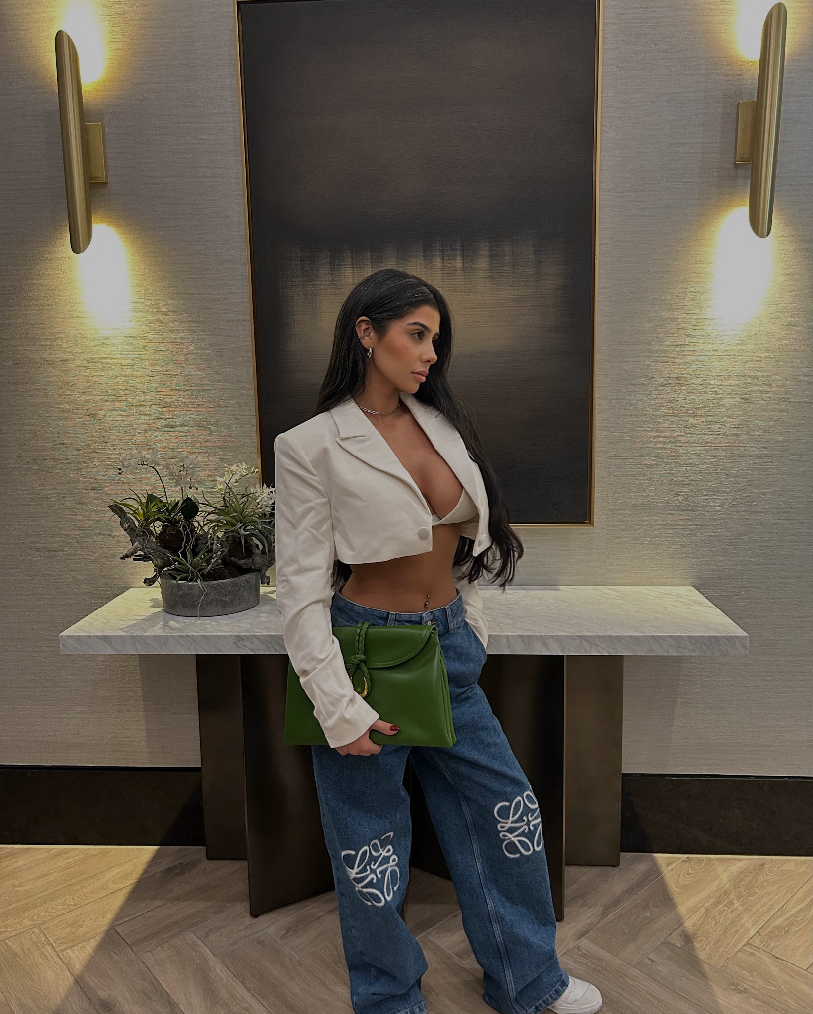 Cropped blazer outfit with my favorite new Loewe jeans and this gorgeous green bottega hand bag. ✨corporate cutie !

#LTKSeasonal #LTKItBag #LTKWorkwear