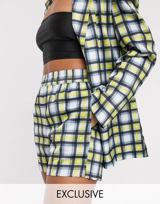 COLLUSION high waist shorts in blue and yellow check | ASOS UK