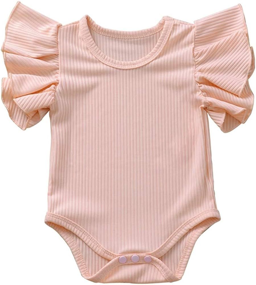 Newborn Infant Baby Girl Solid Ruffle Romper Bodysuit Jumpsuit Casual Clothes One Piece Outfit | Amazon (US)