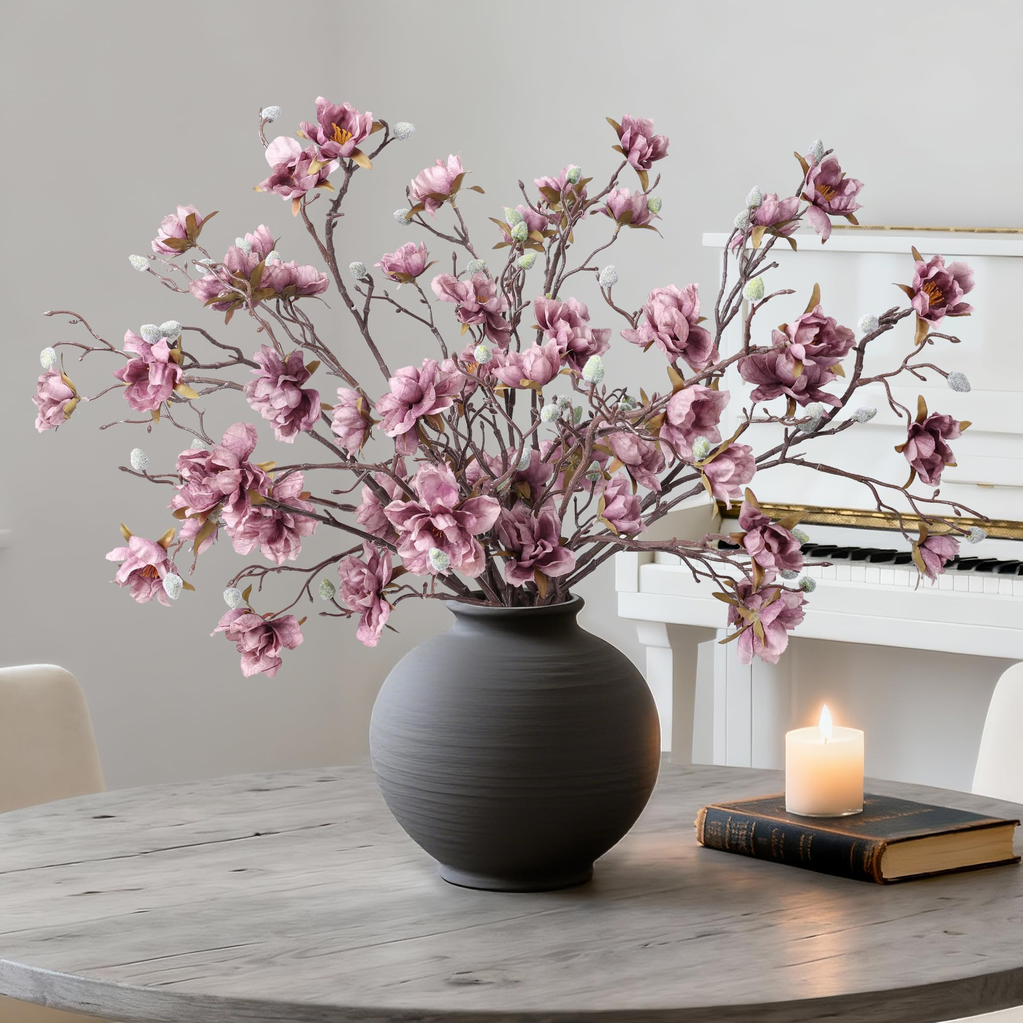 Amazon.com: HyeFlora 3PCS Artificial Magnolia Flowers Stems for Spring Decoration, Faux Purple Magnolia Branches with Buds, 34.5" Long Stems Floral Arrangement for Vase Pot Table Centerpiece Indoor Decor : Home & Kitchen | Amazon (US)
