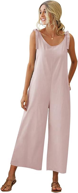 utcoco Women's Casual Adjustable Strap Wide Legs Solid Color Loose Overalls Jumpsuits Jumpers | Amazon (US)