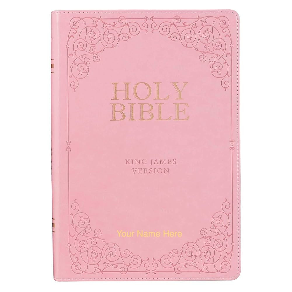 Personalized KJV Giant Print Bible, Imitation Leather, Pink, INDEXED Custom Name Imprint, Baptism... | Amazon (US)