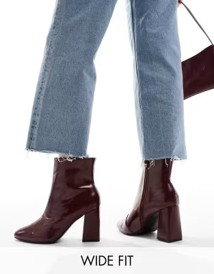 RAID Wide Fit Tetlee block heel ankle boots in burgundy patent | ASOS | ASOS (Global)