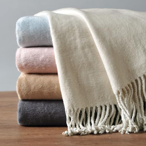 EP Mode Fringed Mulberry Silk Throw Blanket for Sofa (Whisper White) | Amazon (US)