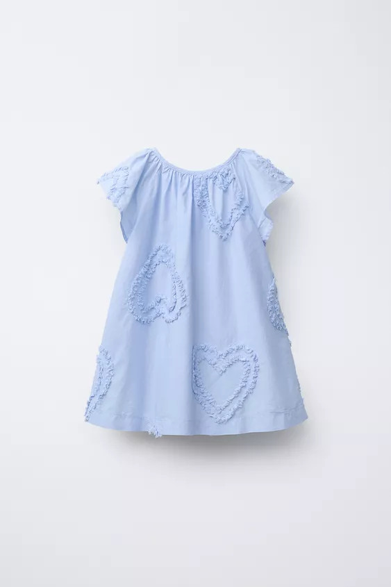 Dress with round neck and short sleeves. Embroidered heart detail. | Zara US